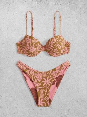 🌺 2/60$ Maaji Pink and Brown Bikini Set Reversible Bottoms Brand New